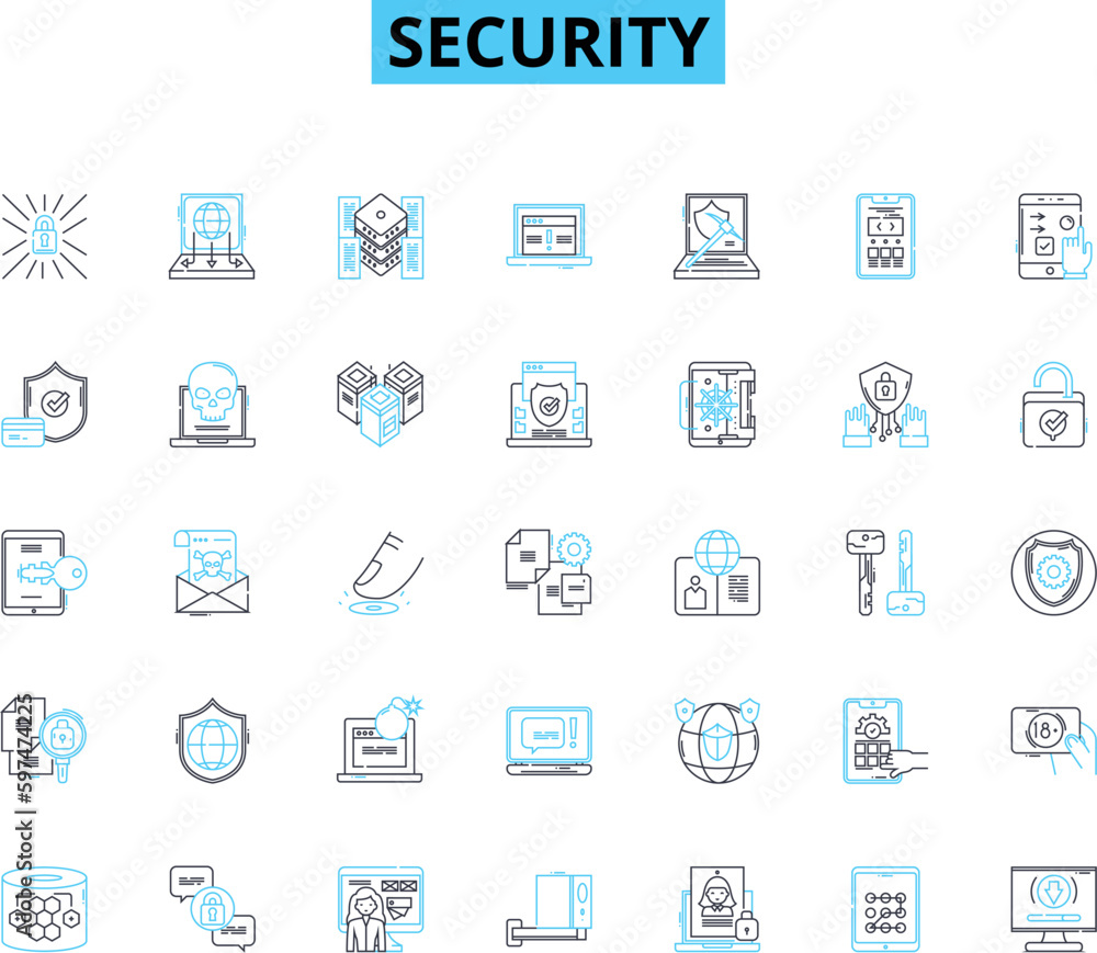 Security linear icons set. Encryption, Firewall, Authentication, Malware, Antivirus, Passwords, Biometric line vector and concept signs. Surveillance,Cybercrime,Identity outline illustrations Security linear icons set. Encryption, Firewall, Authentication, Malware, Antivirus, Passwords, Biometric line vector and concept signs. Surveillance,Cybercrime,Identity outline illustrations