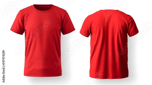 blank red t shirt mockup,close up red t-shirt on white background ,generative ai