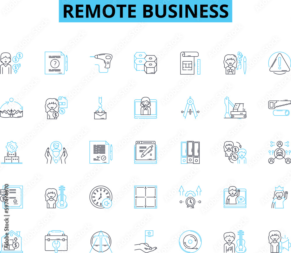 Remote business linear icons set. Telecommute, Virtual, Digital, Online, Remote, Distributed, Agile line vector and concept signs. Mobile,Cloud,Freelance outline illustrations Remote business linear icons set. Telecommute, Virtual, Digital, Online, Remote, Distributed, Agile line vector and concept signs. Mobile,Cloud,Freelance outline illustrations