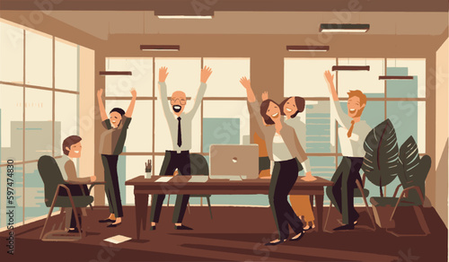 Office Workers Happy Jumping