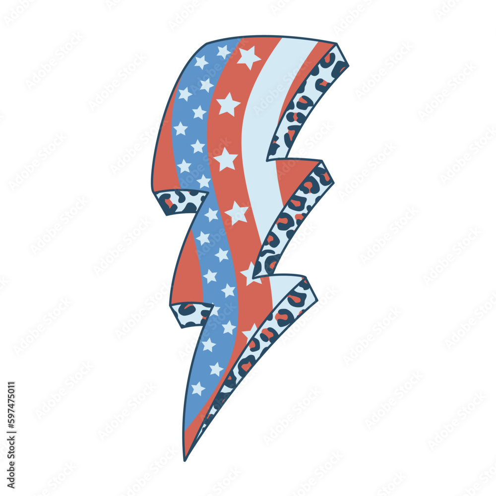 Obraz premium Stars and Stripes lightning bolt design with leopard. Design for celebrating 4th of july Independence Day of USA 