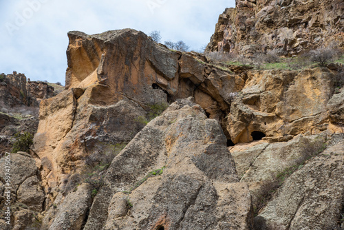 View from Geghard monastery, beautiful nature, mountain landscape. Goght, Armenia. photo