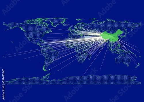 Vibrant, detailed map for People's Republic of China emphasizing export, technology, trade and innovation. Ideal for businesses, entrepreneurs. Enhance presentations and marketing materials.