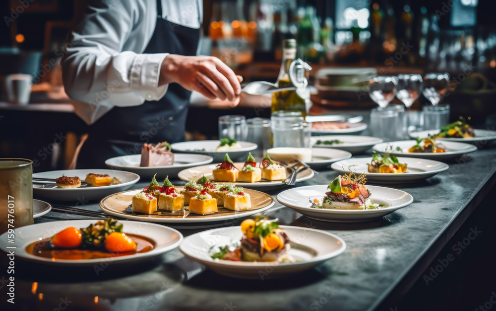 a chef preparing gkourmet dishes in a restaurant, generative ai a chef preparing gkourmet dishes in a restaurant, generative ai