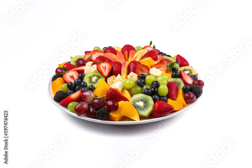Fruit berry salad on a plate isolated on a white background. Created with Generative AI Technology © agungai