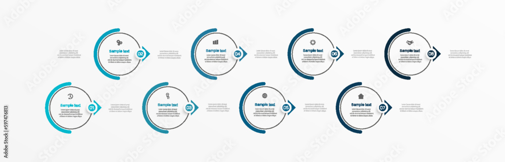 Infographic design template with 8 options, steps or processes. Can be used for workflow layout, diagram, annual report, web design Infographic design template with 8 options, steps or processes. Can be used for workflow layout, diagram, annual report, web design