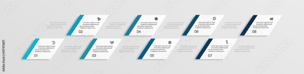 Infographic design template with 8 options, steps or processes. Can be used for workflow layout, diagram, annual report, web design Infographic design template with 8 options, steps or processes. Can be used for workflow layout, diagram, annual report, web design