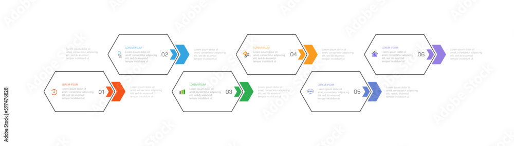 Vector infographic design template with icons and 6 options or steps. Can be used for process diagram, presentations, workflow layout, flow chart, info graph Vector infographic design template with icons and 6 options or steps. Can be used for process diagram, presentations, workflow layout, flow chart, info graph