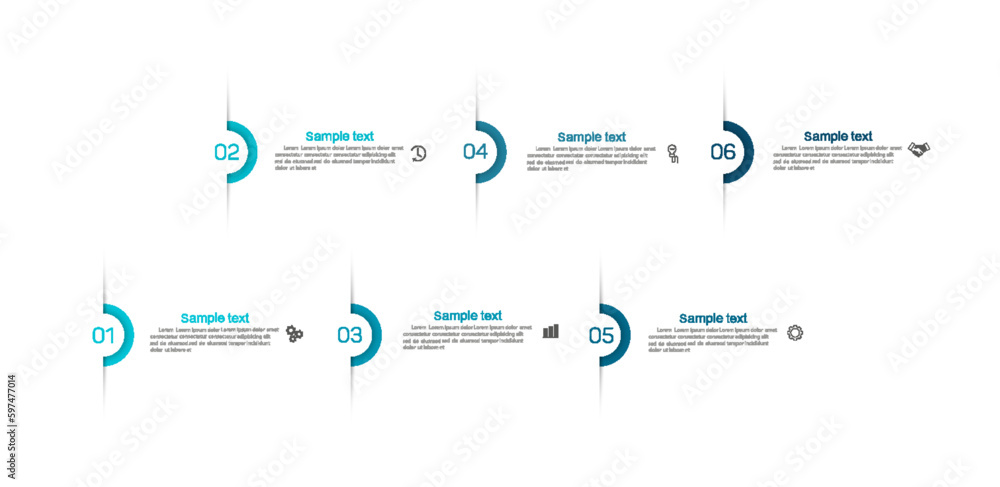 Vector infographic design template with icons and 6 options or steps. Can be used for process diagram, presentations, workflow layout, flow chart, info graph