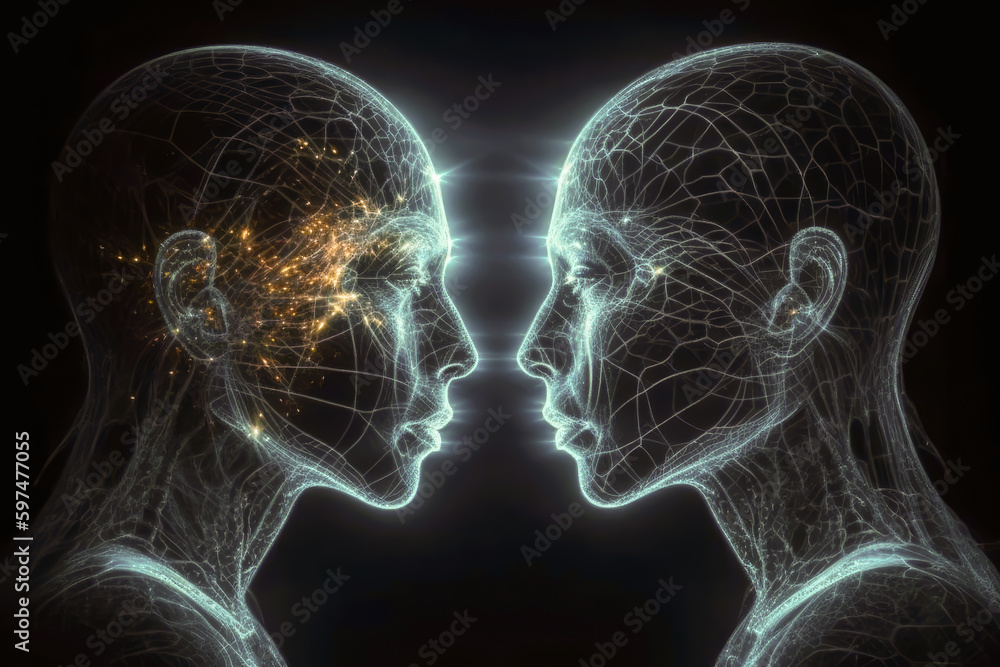 the humans communicate with each other telephatically, illustration, future concept, generative ai the humans communicate with each other telephatically, illustration, future concept, generative ai