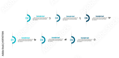 Vector infographic design template with icons and 6 options or steps. Can be used for process diagram, presentations, workflow layout, flow chart, info graph