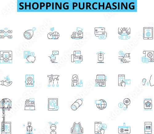 Shopping purchasing linear icons set. Retail, Sale, Buy, Store, Mall, Online, Cart line vector and concept signs. Bag,Checkout,Purchase outline illustrations