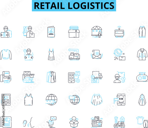 Retail logistics linear icons set. Supply Chain, Distribution, Fulfillment, Inventory, Warehousing, Transportation, Delivery line vector and concept signs. Packaging,Receiving,Sorting outline