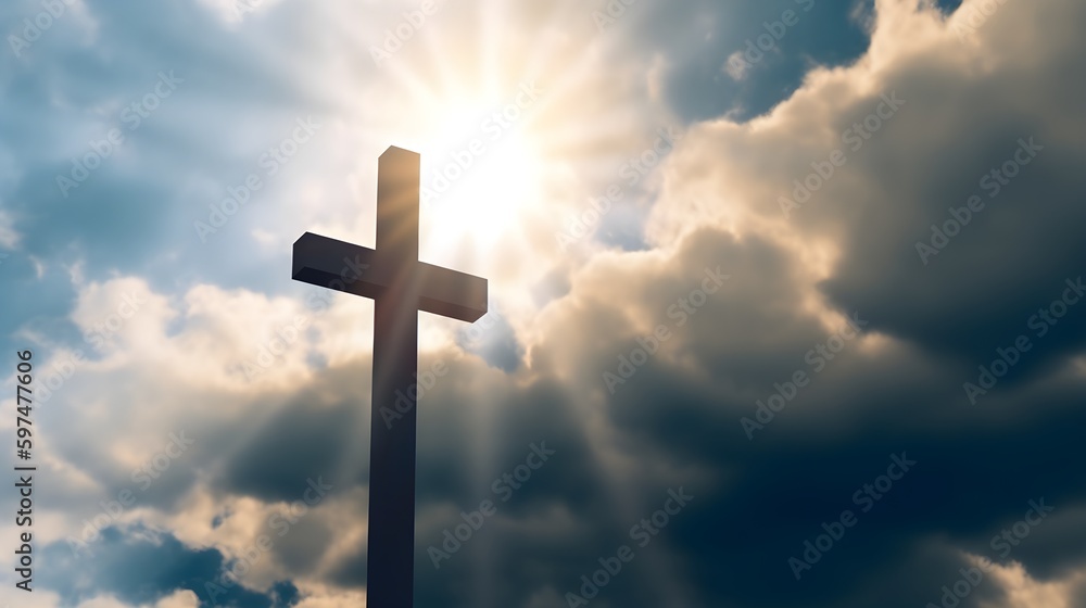 religious concept The cross of God in the rays of the sun
