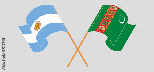 Crossed flags of Argentina and Turkmenistan. Official colors. Correct proportion