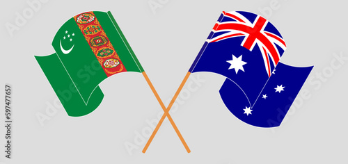 Crossed flags of Turkmenistan and Australia. Official colors. Correct proportion