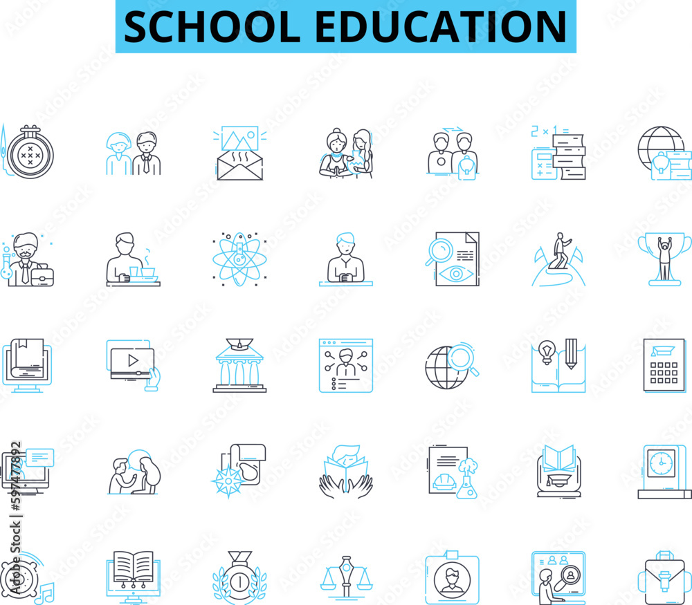 School education linear icons set. Learning, Curriculum, Homework, Attendance, Achievement, Discipline, Examination line vector and concept signs. Graduation,Literacy,Progress outline illustrations School education linear icons set. Learning, Curriculum, Homework, Attendance, Achievement, Discipline, Examination line vector and concept signs. Graduation,Literacy,Progress outline illustrations