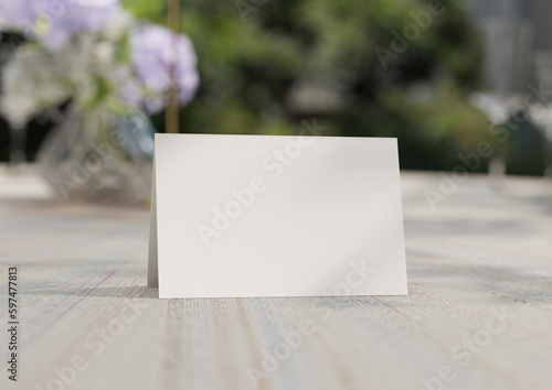 Mockup white blank space card, for Name place, Folded, greeting, invitation with clipping path. 3D Rendering photo