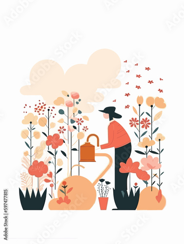 The gardener is working hard in the countryside