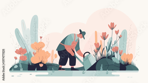 The gardener is working hard in the countryside