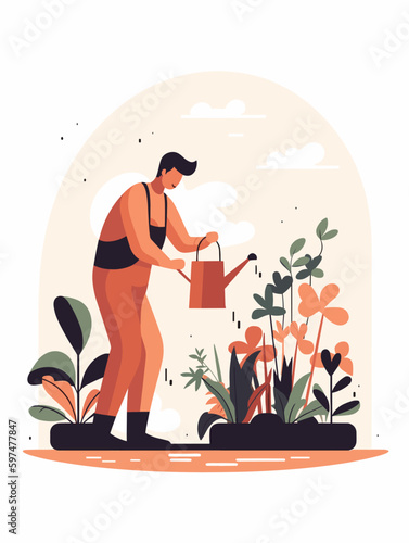 The gardener is working hard in the countryside