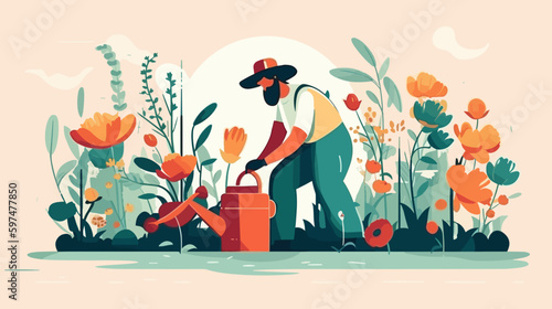 The gardener is working hard in the countryside