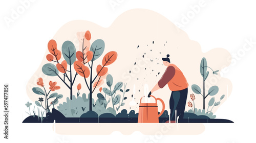 The gardener is working hard in the countryside