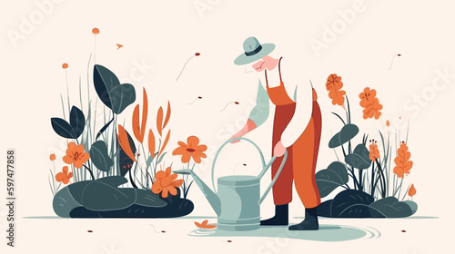 The gardener is working hard in the countryside