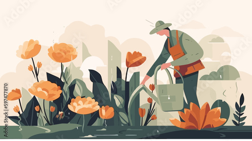 The gardener is working hard in the countryside