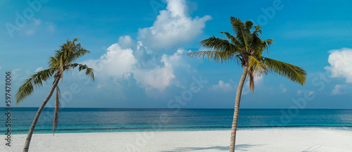 Fototapeta Naklejka Na Ścianę i Meble -  The summer tropical on the sandy beach and turquoise Tropical beach with blue sky background