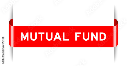 Red color inserted label banner with word mutual fund on white background