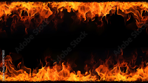 Fiery Flames on Isolated Black Background. created with Generative AI