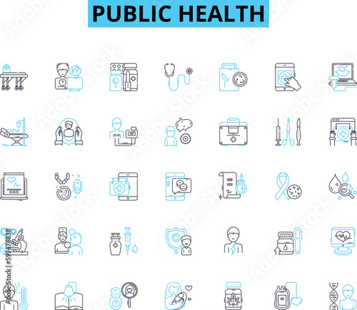 Public health linear icons set. Epidemiology, Outbreaks, Vaccinations, Prevention, Healthcare, Pandemic, Disinfectant line vector and concept signs. Sanitation,Infectious,Hygiene outline illustrations