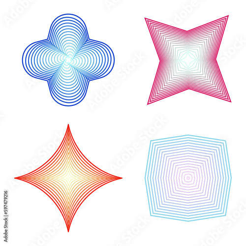 vector set of abstract shapes composed of gradient lines, producing smooth color transitions