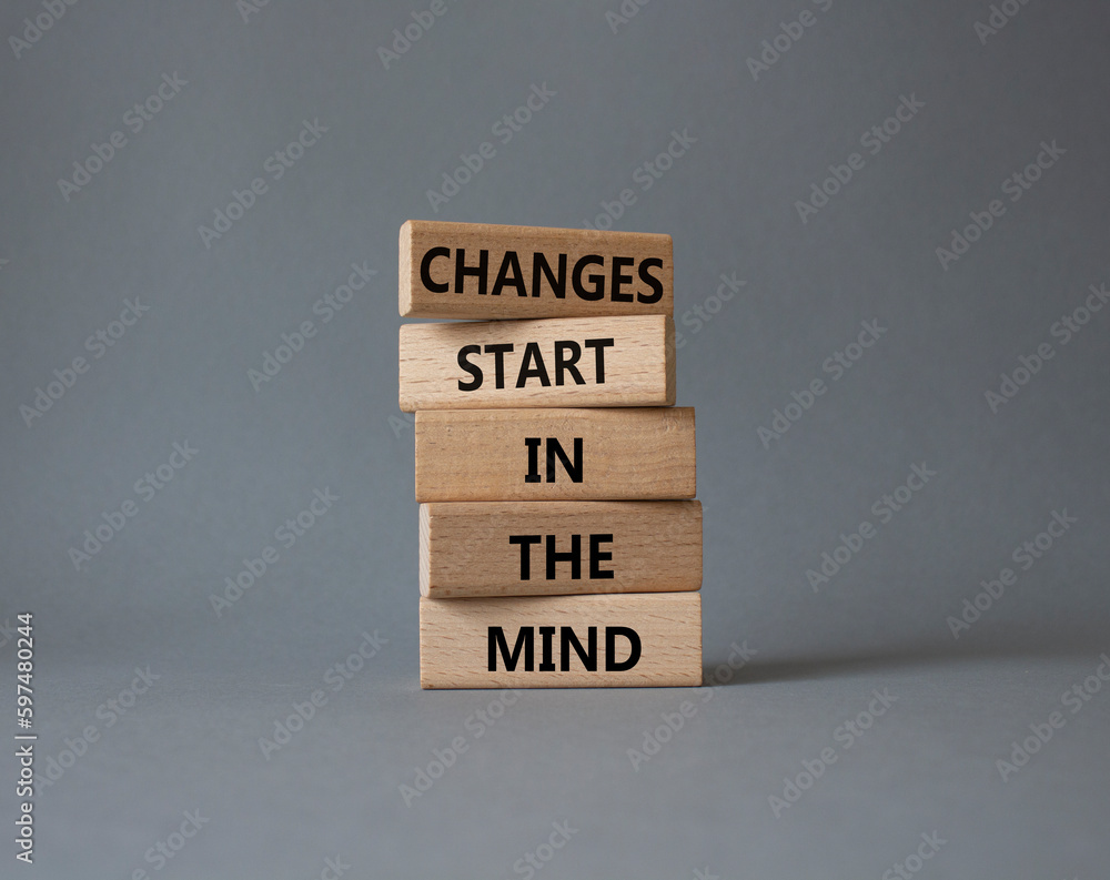 Changes start in the Mind symbol. Wooden blocks with words Changes start in the Mind. Beautiful grey background. Business and Changes start in the Mind concept. Copy space. Changes start in the Mind symbol. Wooden blocks with words Changes start in the Mind. Beautiful grey background. Business and Changes start in the Mind concept. Copy space.