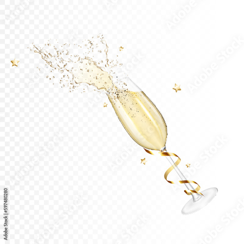 Transparent realistic wine glasses of champagne, isolated.