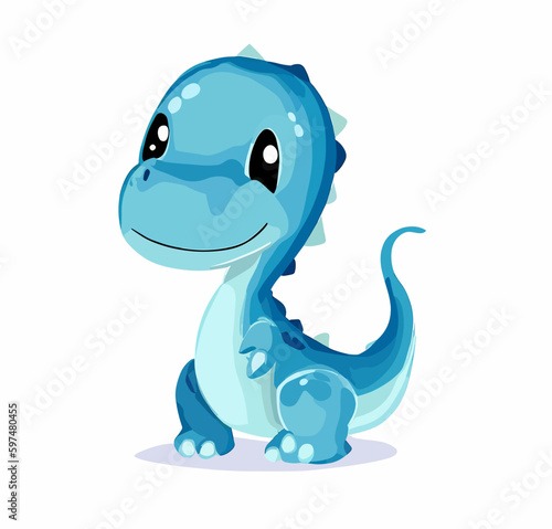 Happy little blue cute dinosaur t-rex vector art