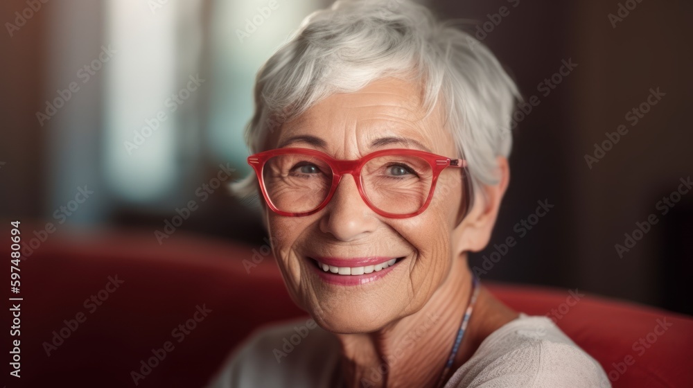 Joyful senior woman in spectacles enjoying time at home. Generative AI. Joyful senior woman in spectacles enjoying time at home. Generative AI.