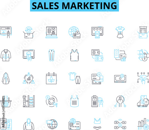 Sales marketing linear icons set. Advertising, Branding, Promotion, Targeting, Outreach, Strategy, Persuasion line vector and concept signs. Leads,Conversion,Prospects outline illustrations