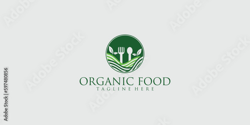 Simple organic food logo design premium vector