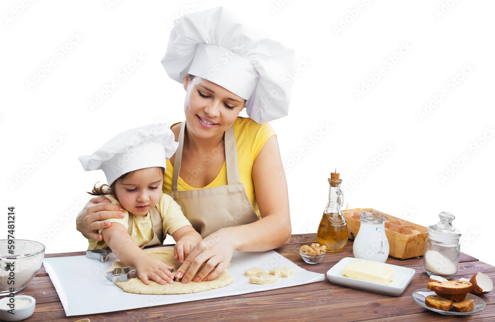 Happy mother and children cooking in the kitchen Happy mother and children cooking in the kitchen