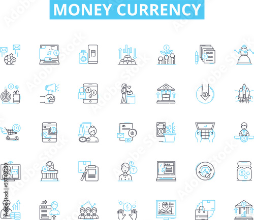 Money currency linear icons set. Dollar, Euro, Yen, Pound, Franc, Rupee, Bitcoin line vector and concept signs. Cryptocurrency,Cash,Credit outline illustrations
