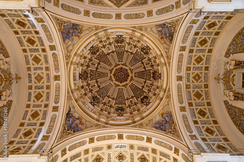 VALENCIA, SPAIN - FEBRUAR 17, 2022: The cupola of church Iglesia de San Valero y San Vicente Martir reconstructed after original artist José Churriguera (1665 -1725).
