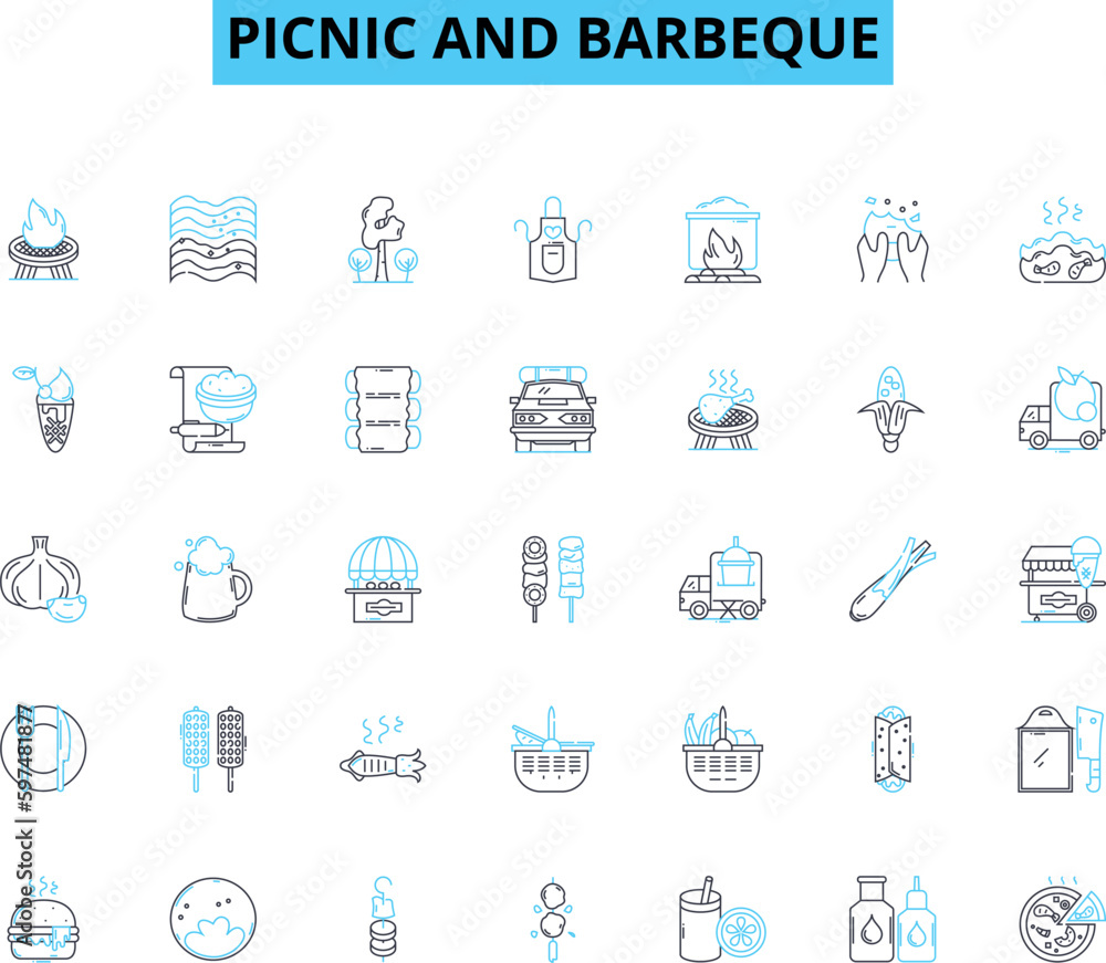 Picnic and barbeque linear icons set. Sizzling, Outdoorsy, Chill, Smoky, Grilled, Juicy, Scrumptious line vector and concept signs. Fresh,Mouthwatering,Delightful outline illustrations Picnic and barbeque linear icons set. Sizzling, Outdoorsy, Chill, Smoky, Grilled, Juicy, Scrumptious line vector and concept signs. Fresh,Mouthwatering,Delightful outline illustrations