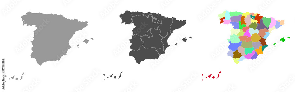 Spain map set on colored and grey 
