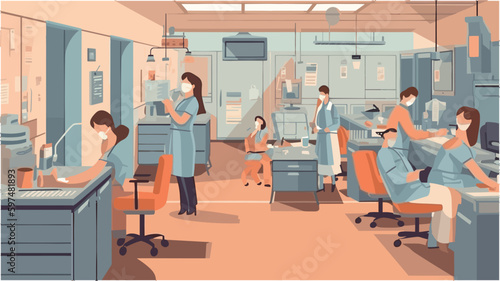 Doctors and nurses are working on processing