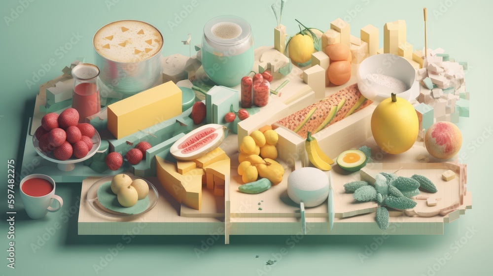 Diet Food: Imaginative metaphor rendering with unmistakable visual organization. Generative Ai