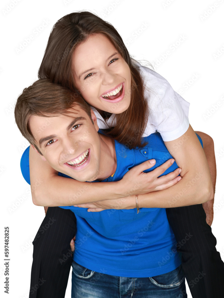 Happy Boy Carrying a Girl Piggyback - Isolated Happy Boy Carrying a Girl Piggyback - Isolated
