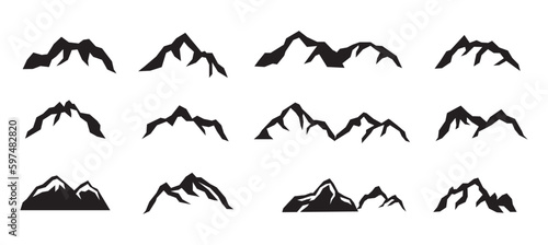 Mountain  rocks and volcano peaks vector icons set