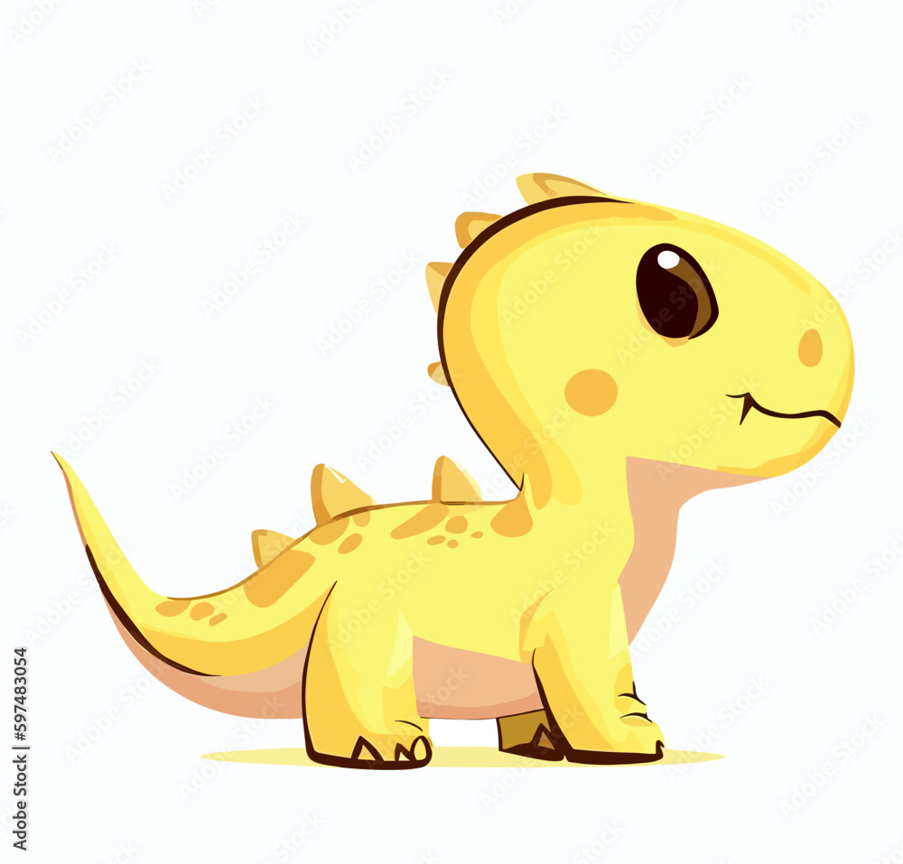 Happy little yellow cute dinosaur t-rex vector art